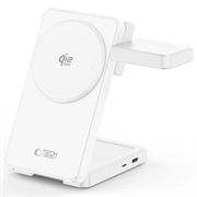 Tech-Protect A56 3-i-1 magnetisk/Magsafe trådløs lader 25W, QI2.2 – hvit