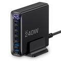 Tech-Protect DC240W-GaN 6-ports skrivebordslader - 4xUSB-C, 2xUSB-A - svart
