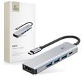 Tech-Protect HB01 5-i-1 USB-C-hubadapter med USB 3.0, HDMI 4K 60Hz og 100W PD - Plass Grå