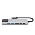 Tech-Protect HB02 6-i-1 USB-C-hubadapter med USB 2.0, USB 3.0, HDMI 4K 30Hz, RJ45 Ethernet og USB-C 100W PD - plass grå