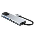 Tech-Protect HB02 6-i-1 USB-C-hubadapter med USB 2.0, USB 3.0, HDMI 4K 30Hz, RJ45 Ethernet og USB-C 100W PD - plass grå