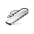 Tech-Protect HB06 9-i-1 USB-A/USB-C-hubadapter med USB 2.0, USB 3.0, SD/TF-kortlesere, 3.5mm lydkontakt, Type-C - plass grå