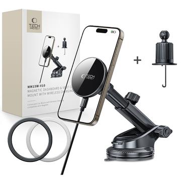 Tech-Protect MM15W-V10 MagSafe dashbord & luftventil bilholder / trådløs lader - 15W - Svart