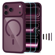 iPhone 17 Pro/18 Pro Tech-Protect MagOne MagSafe CC-deksel med 2 stk. Glass+ Beskyttelsesglass - Mørk kirsebær / Klar