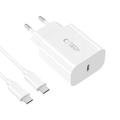Tech-Protect NC20W USB-C-lader med Type-C-kabel - hvit