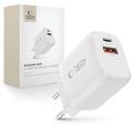 Tech-Protect NCA65W-GAN 65W vegglader med USB-C PD og USB-A QC3.0 - Hvit