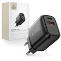 Tech-Protect NCA65W-GAN 65W vegglader med USB-C PD og USB-A QC3.0 - svart