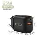 Tech-Protect NCA65W-GAN 65W vegglader med USB-C PD og USB-A QC3.0 - svart