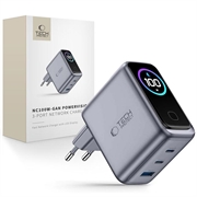 Tech-Protect PowerVision NC100W-GaN 100W lader med 3 porter - PowerView AI 2.0-skjerm - mørkegrå