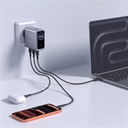 Tech-Protect PowerVision NC100W-GaN 100W lader med 3 porter - PowerView AI 2.0-skjerm - mørkegrå