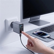 Tech-Protect PowerVision NC100W-GaN 100W lader med 3 porter - PowerView AI 2.0-skjerm - mørkegrå