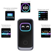 Tech-Protect PowerVision NC100W-GaN 100W lader med 3 porter - PowerView AI 2.0-skjerm - mørkegrå