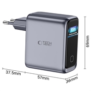 Tech-Protect PowerVision NC100W-GaN 100W lader med 3 porter - PowerView AI 2.0-skjerm - mørkegrå