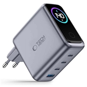 Tech-Protect PowerVision NC140W-GaN 140W lader med 4 porter - PowerView AI 2.0-skjerm - mørkegrå