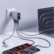 Tech-Protect PowerVision NC140W-GaN 140W lader med 4 porter - PowerView AI 2.0-skjerm - mørkegrå