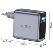 Tech-Protect PowerVision NC140W-GaN 140W lader med 4 porter - PowerView AI 2.0-skjerm - mørkegrå