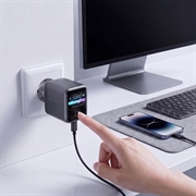 Tech-Protect PowerVision NC45W-GaN 45W USB-C-lader - PowerView AI 2.0-skjerm - mørkegrå