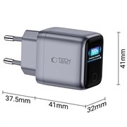 Tech-Protect PowerVision NC45W-GaN 45W USB-C-lader - PowerView AI 2.0-skjerm - mørkegrå