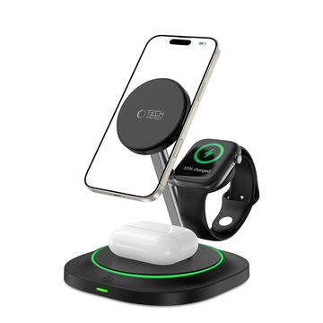 Tech-Protect QI15W-A46 3-i-1 MagSafe trådløs lader med atmosfærisk bakgrunnsbelysning - svart