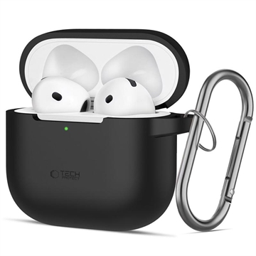 AirPods 4 Tech-Protect silikonetui med krok - svart