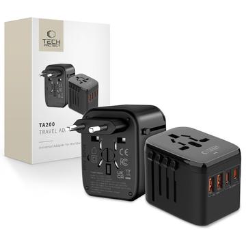 Tech-Protect TA200 Universal reiseadapter - EU, Storbritannia, USA, AU - svart
