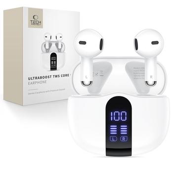 Tech-Protect UltraBoost TWS Core G2 trådløse øretelefoner med LED-skjerm - hvit