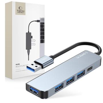 Tech-Protect V0 5-i-1 USB-A-hub - 3xUSB 2.0, USB 3.0, USB-C PD - Grå