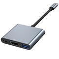 Tech-Protect V1 3-i-1 USB-C flerportshub - USB-A / USB-C / HDMI - grå