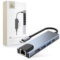 Tech-Protect V3 5-i-1 USB-C-hub - HDMI, Gigabit-LAN, USB 3.0/2.0, 100W USB-C - Grå