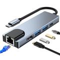 Tech-Protect V3 5-i-1 USB-C-hub - HDMI, Gigabit-LAN, USB 3.0/2.0, 100W USB-C - Grå