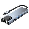 Tech-Protect V3 5-i-1 USB-C-hub - HDMI, Gigabit-LAN, USB 3.0/2.0, 100W USB-C - Grå