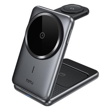Totu CW-4-W 3-i-1 magnetisk trådløs ladestasjon - 15W - grå