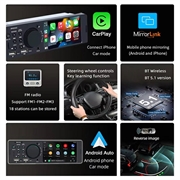 Bluetooth-bilstereo med berøringsskjerm og CarPlay/Android Auto - SD, AUX, USB