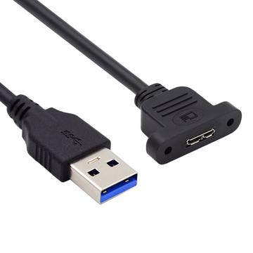 U3-083-AM 50 cm Type-A USB 3.0-hann til Micro 3.0 Type-B-hunnkonverterer 5 Gbps forlengelseskabel med skruefeste
