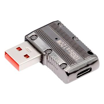 UC-029-TC002 USB 3.1 type C-hunn til USB 3.0 type A-hann 90 grader venstrevinklet flat 10 Gbps data 120 W strømadapter