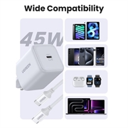 Ugreen X524 45W GaN USB-C-vegglader med USB-C-kabel - hvit