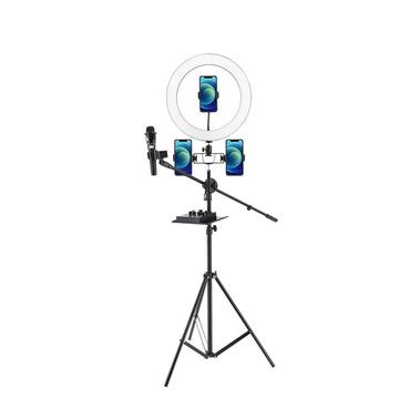 UN-700 10\'\' LED-ringlyskaster med stativstativ, lydkortskuff og 3 telefonholdere for selfie- og videofotografering på YouTube Sminke