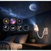 USB Galaxy-projektor med nattlys - 7 stjerneskiver, 360° fleksibel svanehalsdesign - hvit