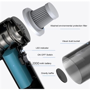 USB oppladbar trådløs bilstøvsuger 6000Pa - Svart