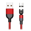USB2.0 / MicroUSB Roterbar Magnetic Ladekabel 2m - Rød