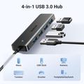 Ugreen høyhastighets USB 3.0-hub med 4 porter - 15cm, 5Gbps - svart