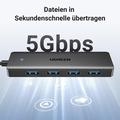 Ugreen høyhastighets USB 3.0-hub med 4 porter - 15cm, 5Gbps - svart