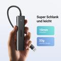 Ugreen høyhastighets USB 3.0-hub med 4 porter - 15cm, 5Gbps - svart