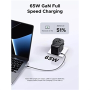 Ugreen S550 reiseadapter - 65W, 3.25A, USB-A, 2x USB-C - svart