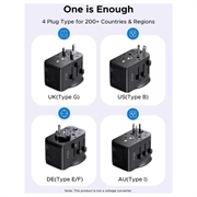 Ugreen S550 reiseadapter - 65W, 3.25A, USB-A, 2x USB-C - svart