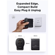Ugreen S550 reiseadapter - 65W, 3.25A, USB-A, 2x USB-C - svart