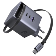 Ugreen X616 4-i-1 hurtiglader til veggmontering, 100W - med USB-C-kabel, USB-A-port og 2 USB-C-porter - grå