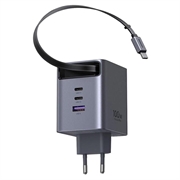 Ugreen X616 4-i-1 hurtiglader til veggmontering, 100W - med USB-C-kabel, USB-A-port og 2 USB-C-porter - grå