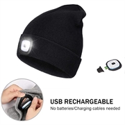 Unisex strikket lue med LED-lys - svart