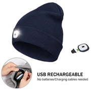Unisex strikket lue med LED-lys - marineblå